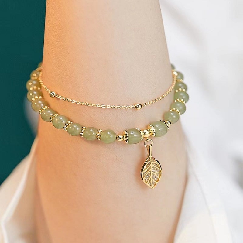 💞Last Day BUY 1 GET 1 FREE 💞--Wotian Jade Lucky Gold Leaf Bangle