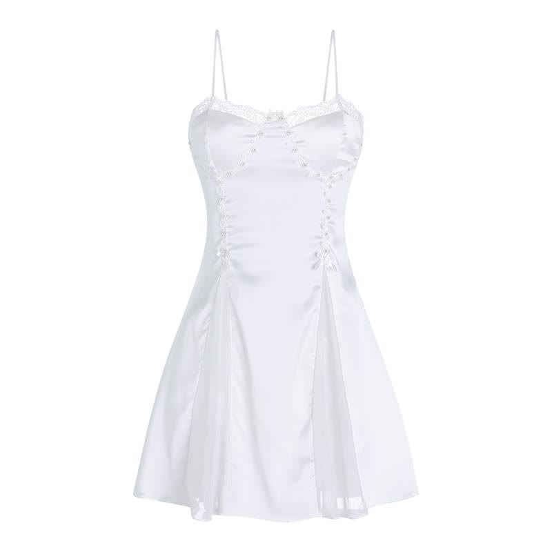 Beaded Lace Mesh Satin Slip Nightdress