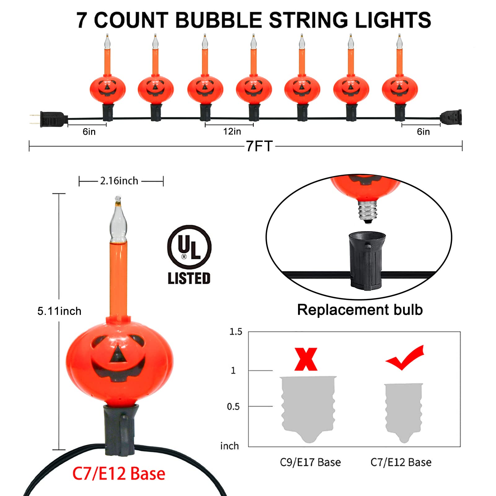 💥ON SALE💥7FT Vintage Orange Pumpkin Bubble String Lights🎃✨