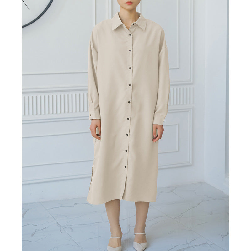 Spring Autumn Loose Overknee Dress Women Casual Large Version Back Pleated Long Shirt Dress