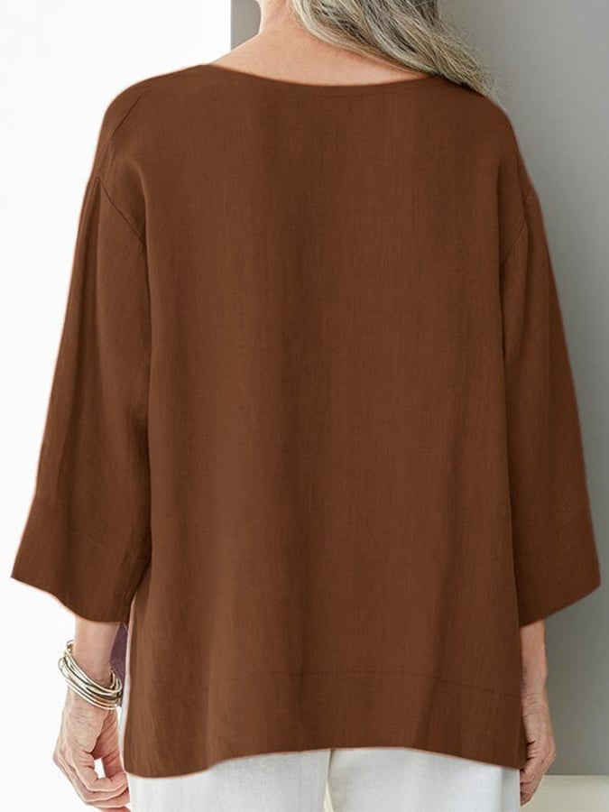 Women's V-Neck Long Sleeve Loose Design Casual Shirt