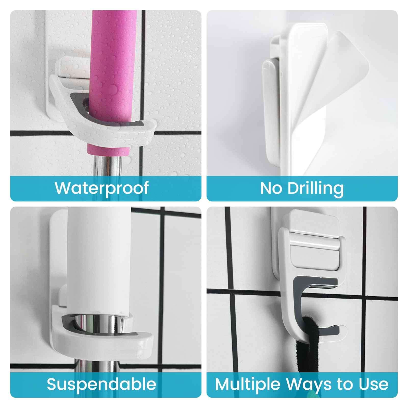 4 Pcs/Set Broom and Mop Organizer Wall Hanging, Holds up to 6 lb