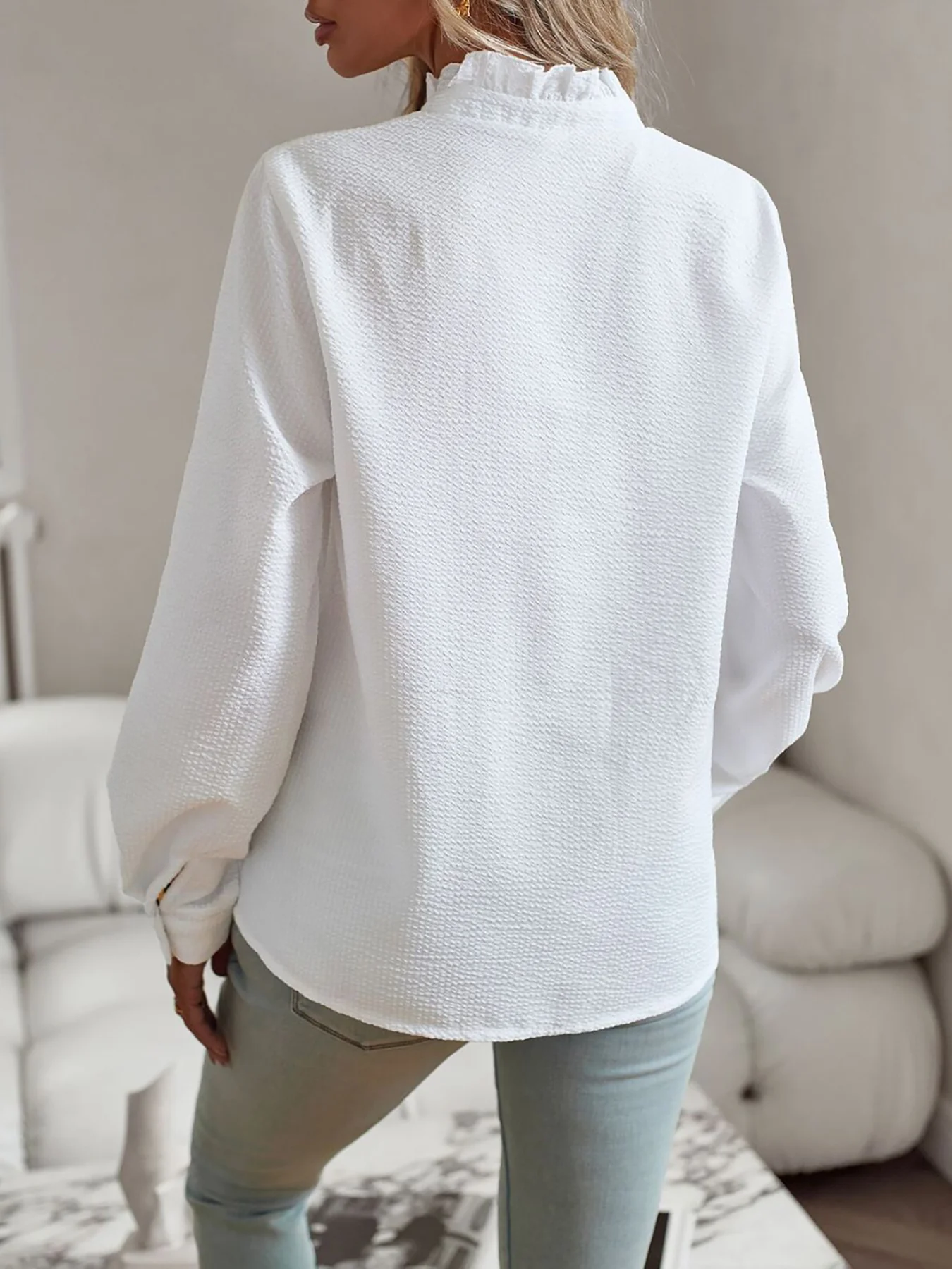 ⏰LAST DAY - HALF PRICE💥Striped Ruffled Textured Long Sleeves Button Down Shirts