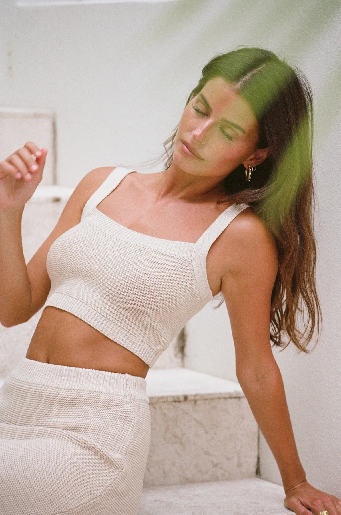 Beige Knit Tank Crop Top