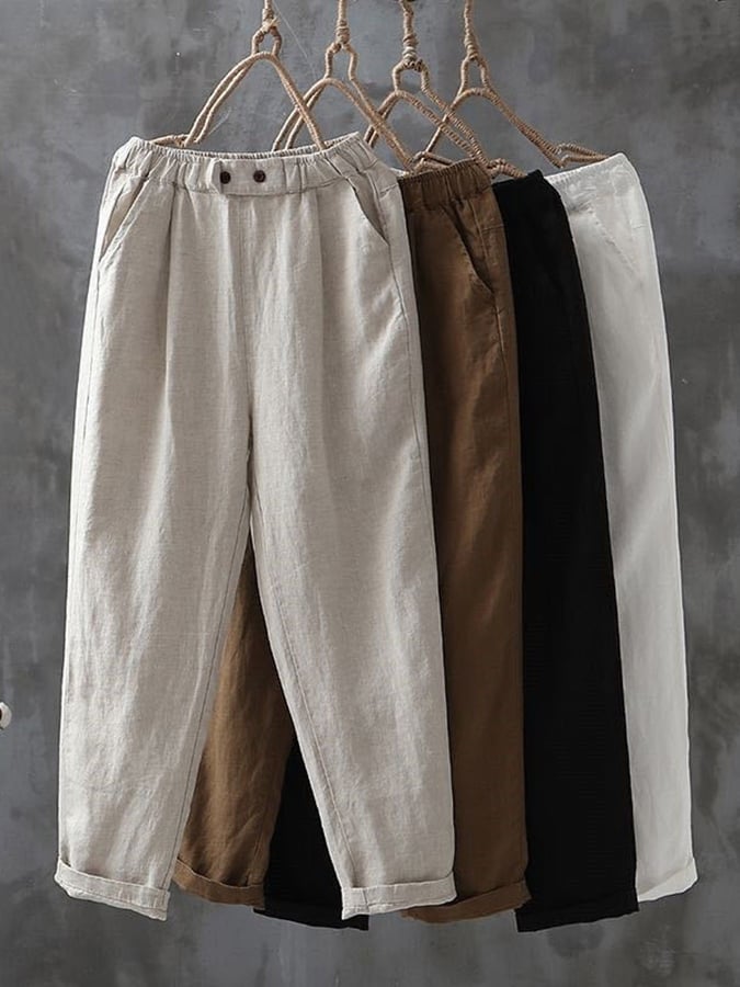 Women's Solid Color Simple Versatile Loose Casual Cotton And Linen Pants