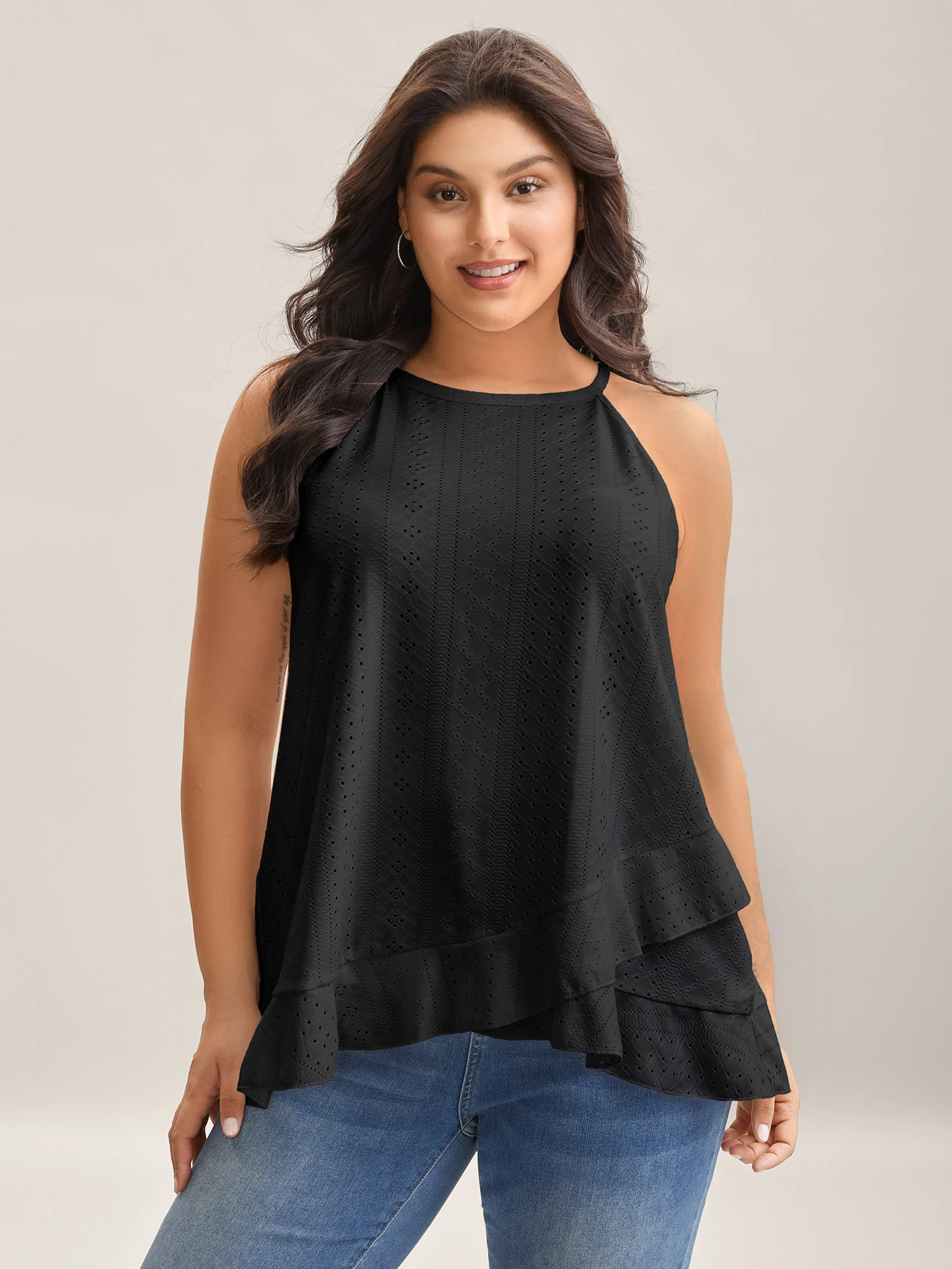 Textured Knit Overlap Hem Tank Top