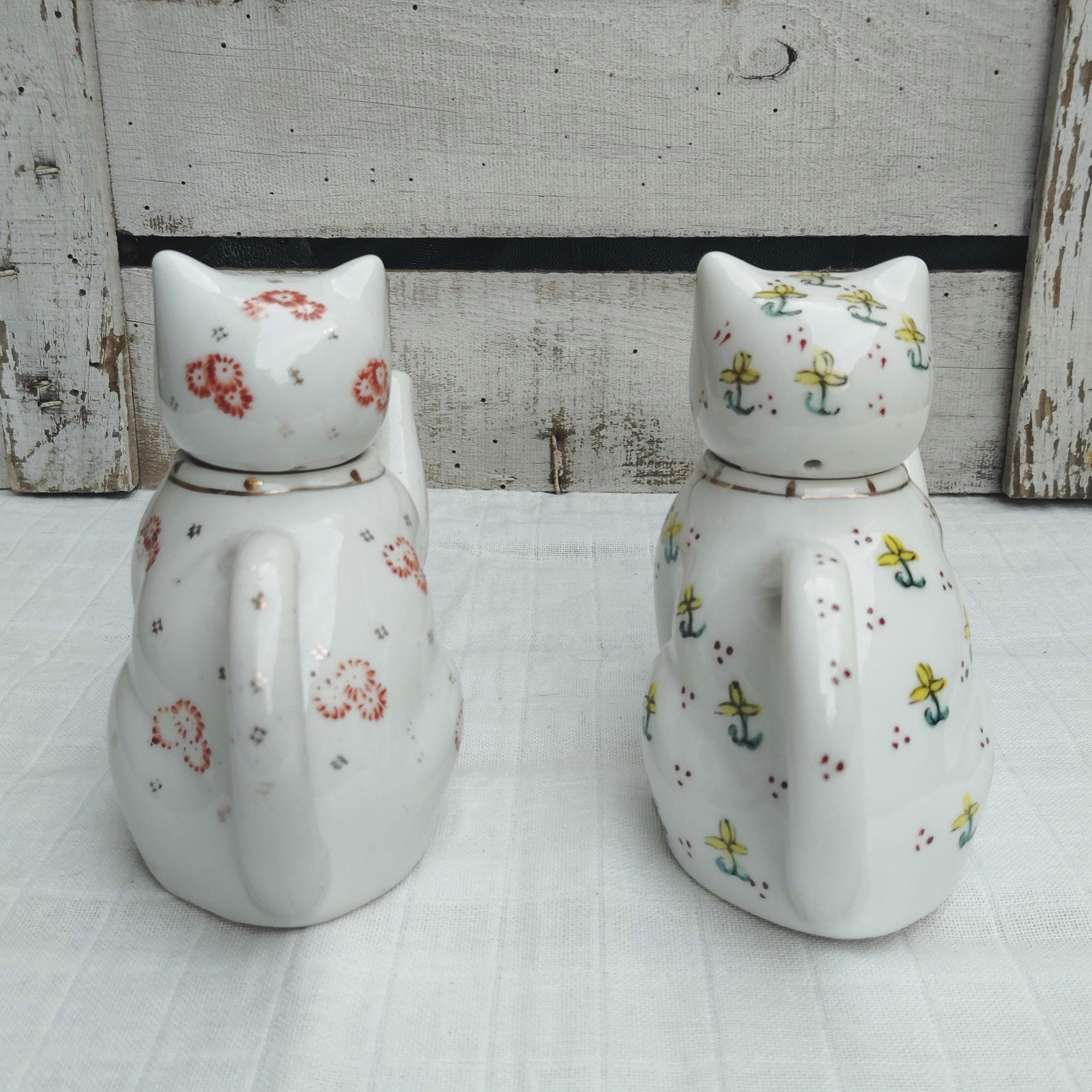 🔥ON SALE🔥Vintage White Cat-Shaped Flowers Teapots