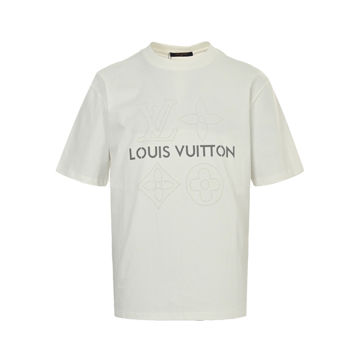 Louis Vuitton 25ss pearl hot-stitched logo reflective lettering short-sleeved shirt