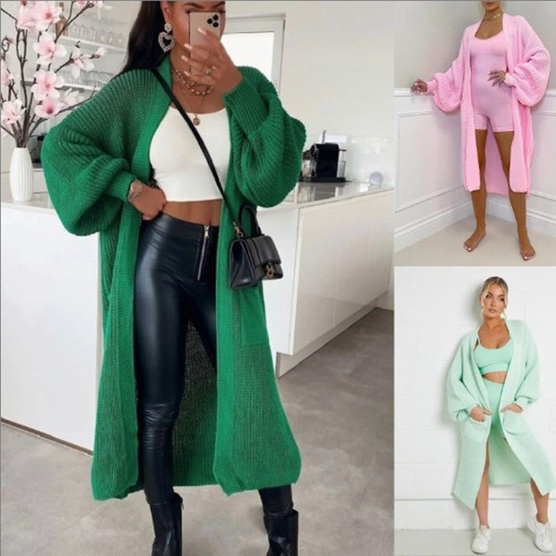 Mid-Length Sweater Coat for Women with a Knitwear Texture.