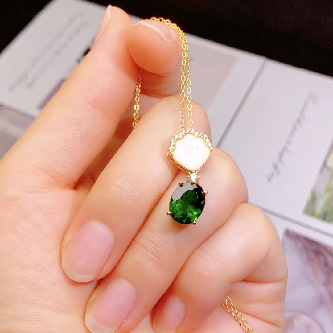 Natural diopside Sterling Silver 925 Jewelry Ladies Jewelry Necklace Pendant Ladies Luxury Green Christmas Shipping FREE
