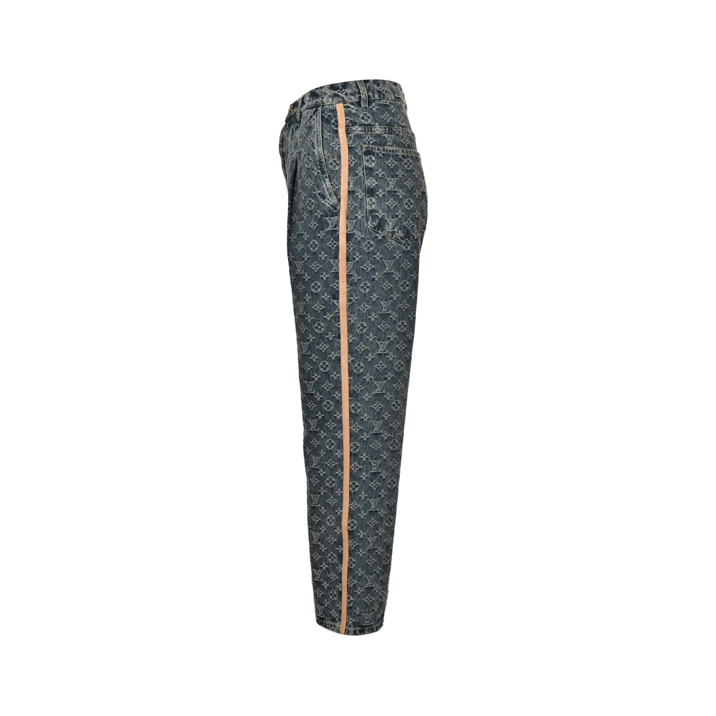 Louis Vuitton 25ss monogram jacquard leather trim jeans