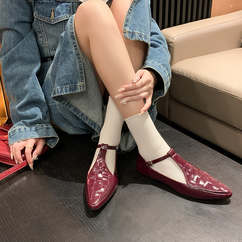 Fashion Pointed Flat Gold Leather Women's Shoes