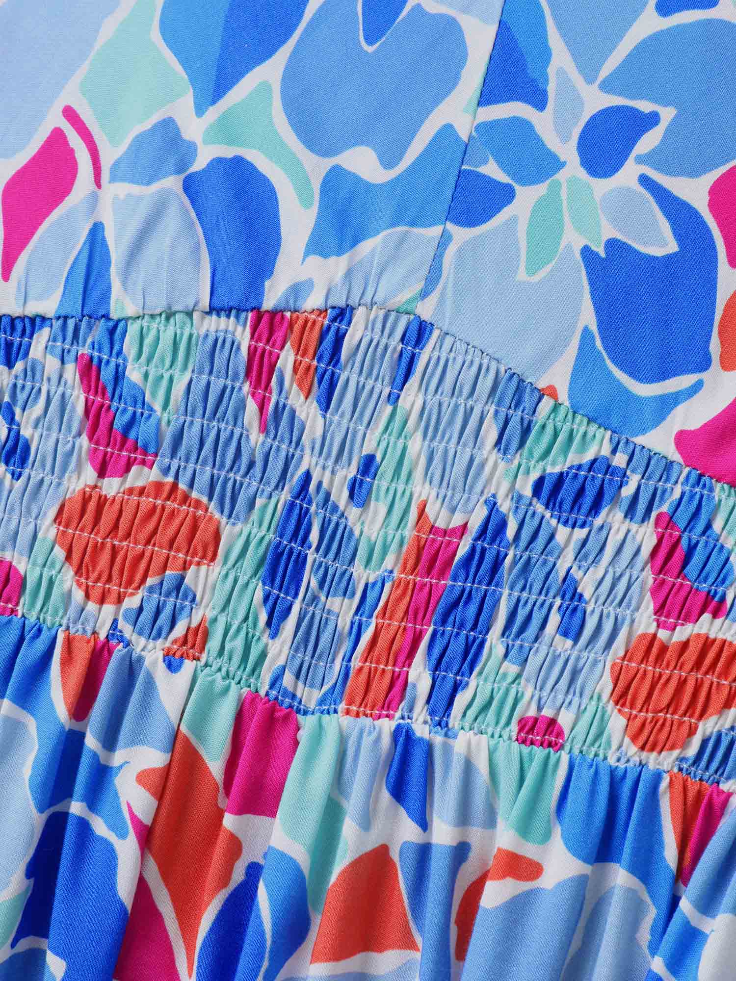 Floral Abstract Shirred Waist Midi Dress