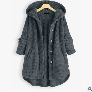 Women's Elegant Pure Color Hooded Double-Sided Velvet Sweatshirt Coat