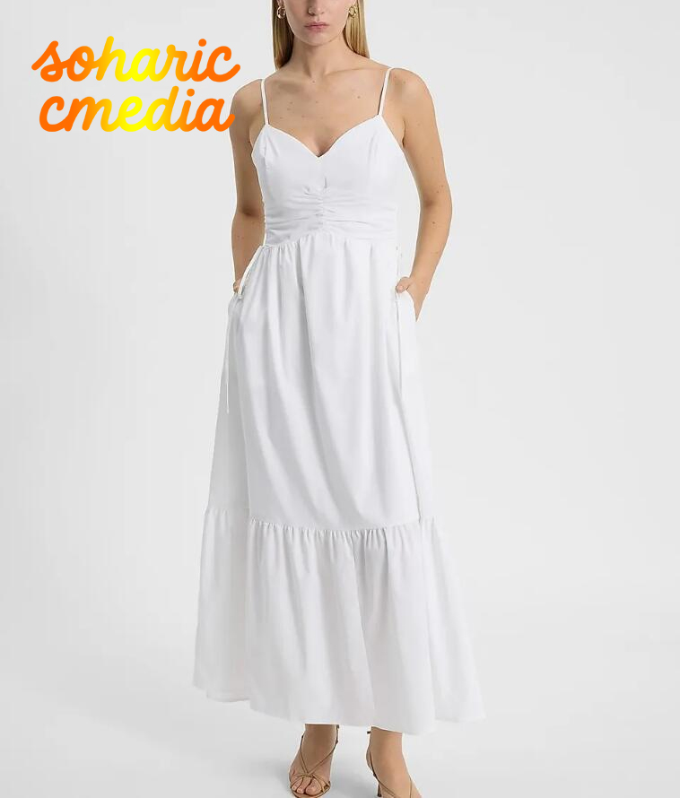 V-Neck Sleeveless Ruched Side Tie Midi Dress