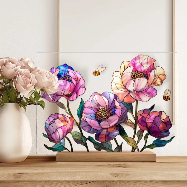 🌷🌼2024 NEW🌻🌺Painted Colorful Flower Pattern Decor With Wooden Base💖