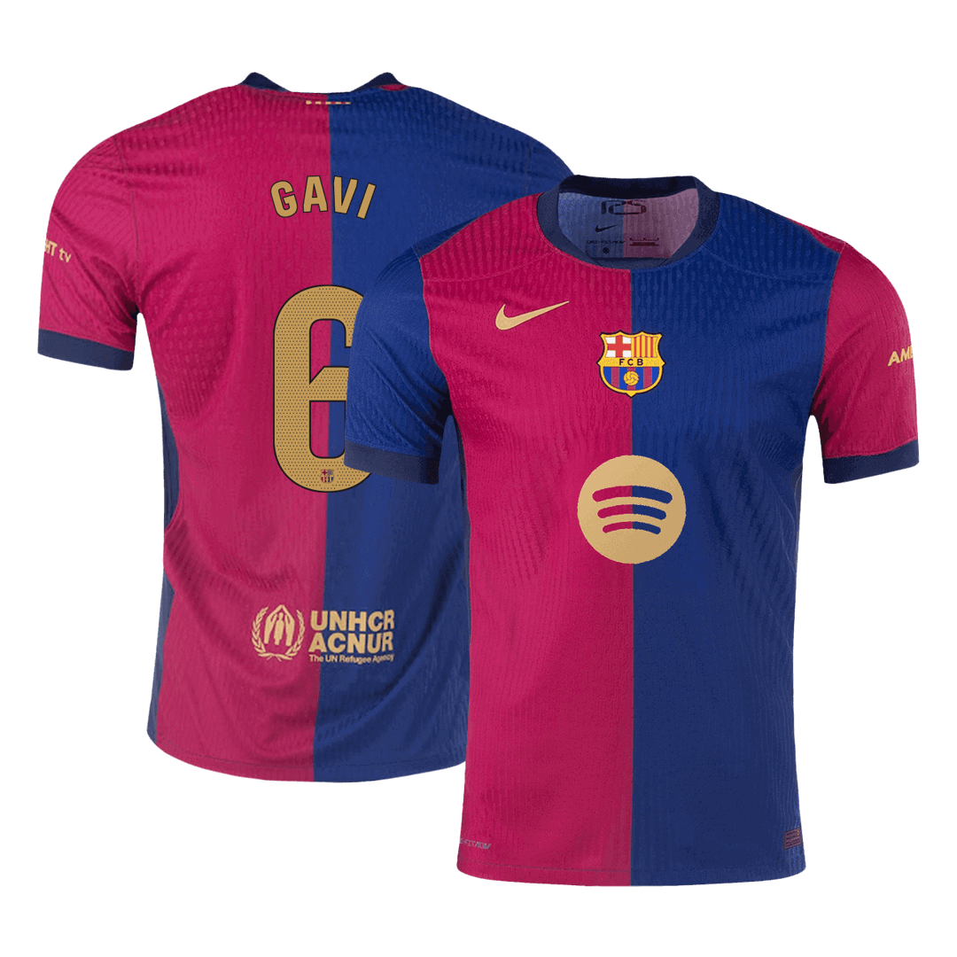 Authentic GAVI #6 Soccer Jersey Barcelona Home Shirt 2024/25 Spotify Logo No Text