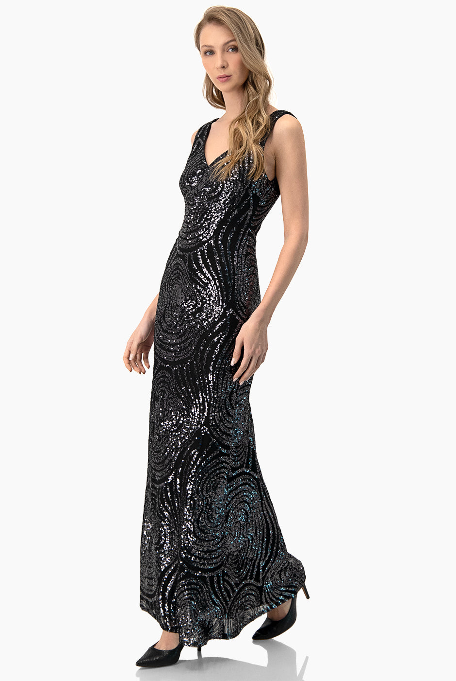 Vestido largo negro con lentejuelas