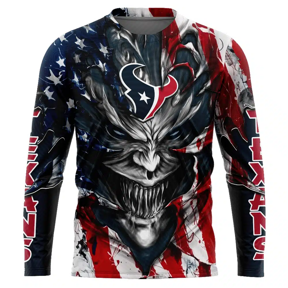 HOUSTON TEXANS DEMON FACE AMERICAN FLAG-3D UNISEX HOODIE
