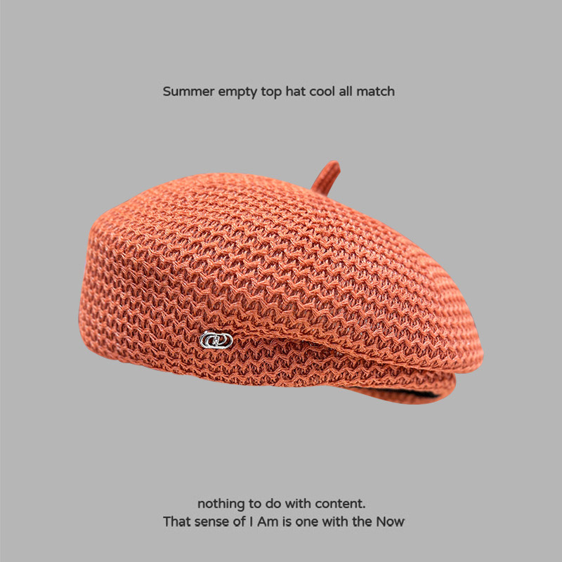 New Japanese styling hollowed out beret ladies temperament small breathable thin mesh painter hat black hat