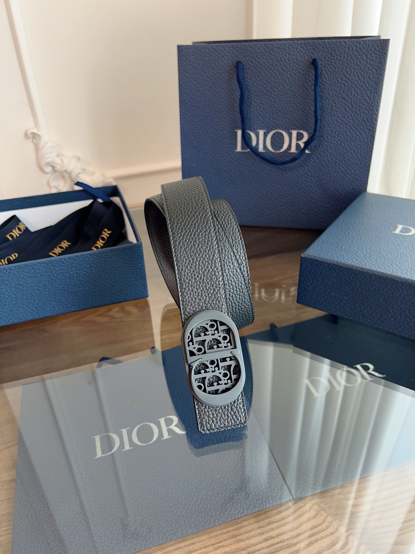 Dior coffee black double-faced cowhide belt width 3.5cm