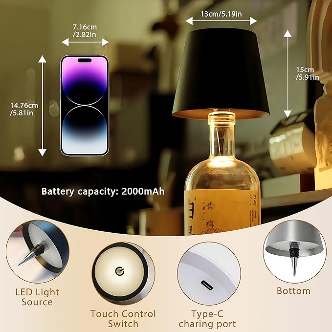 🍾🍾Wireless Bottle Lamp Metal Shade with🔥 (Flash Sale - 50% Off)