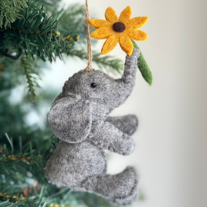Felt Elephant Christmas Ornament with Star