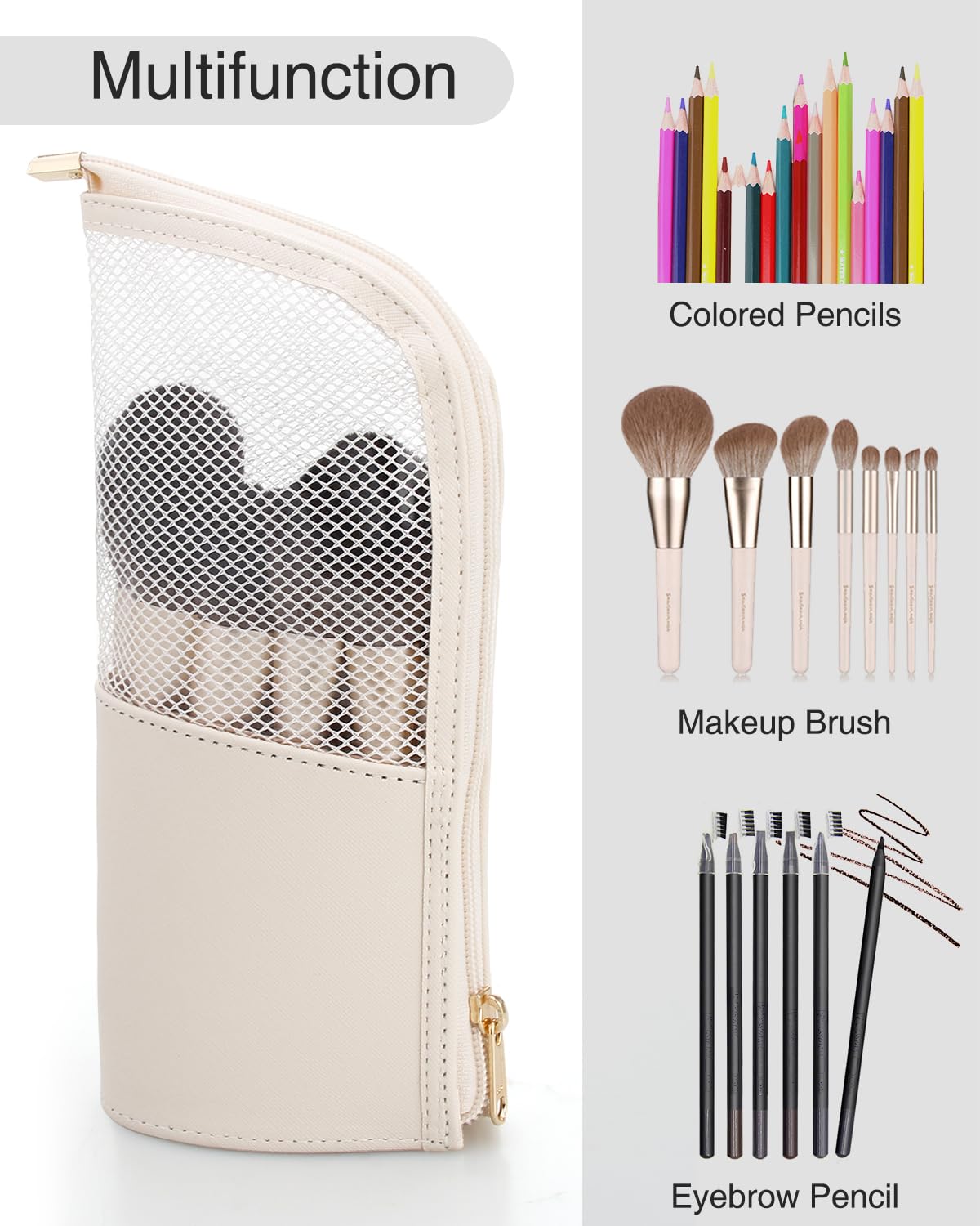 Large Capacity Portable Stand-Up Makeup Brush Holder Organzier Bag