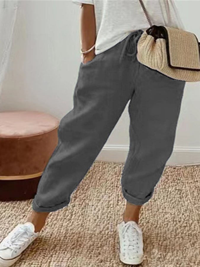 Women'S Cotton Linen Solid Color Casual Trousers