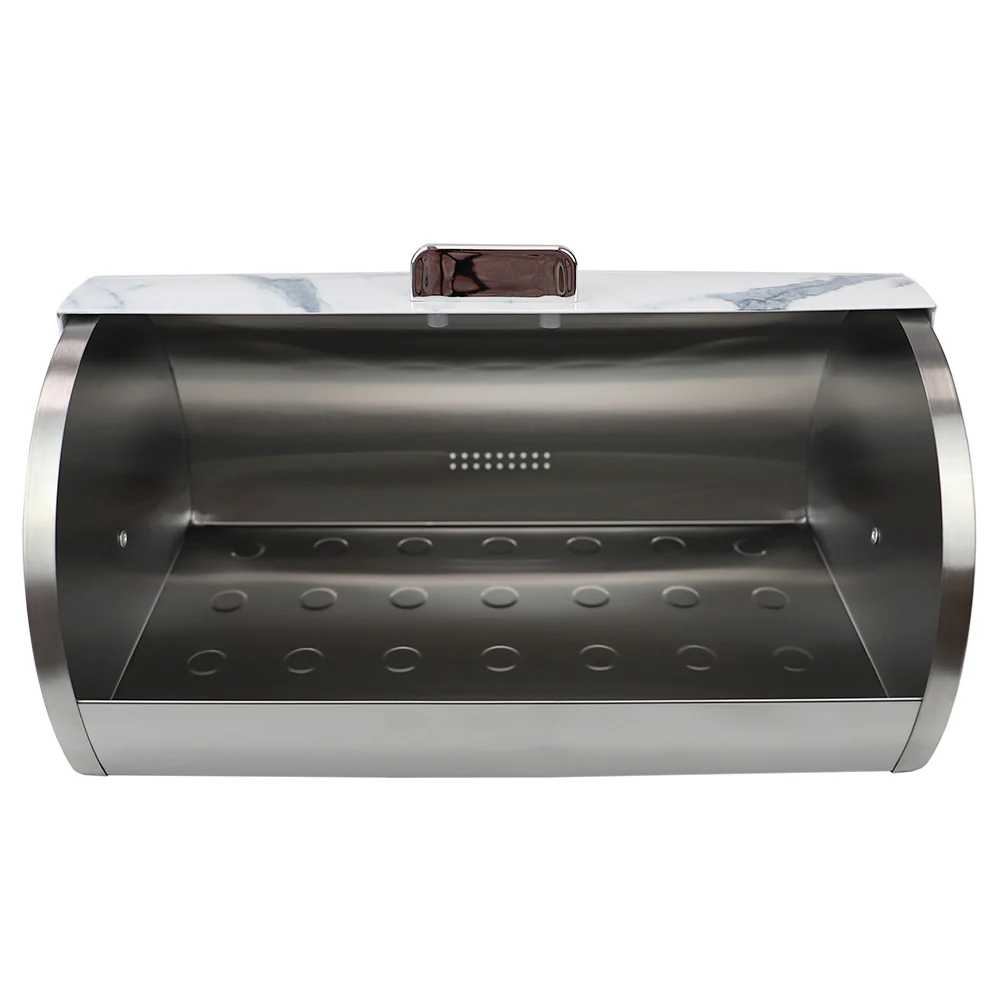 Home Basics Marble Like Roll Top Lid Steel Bread Box, White, 15.5x11.25x7.5 Inches