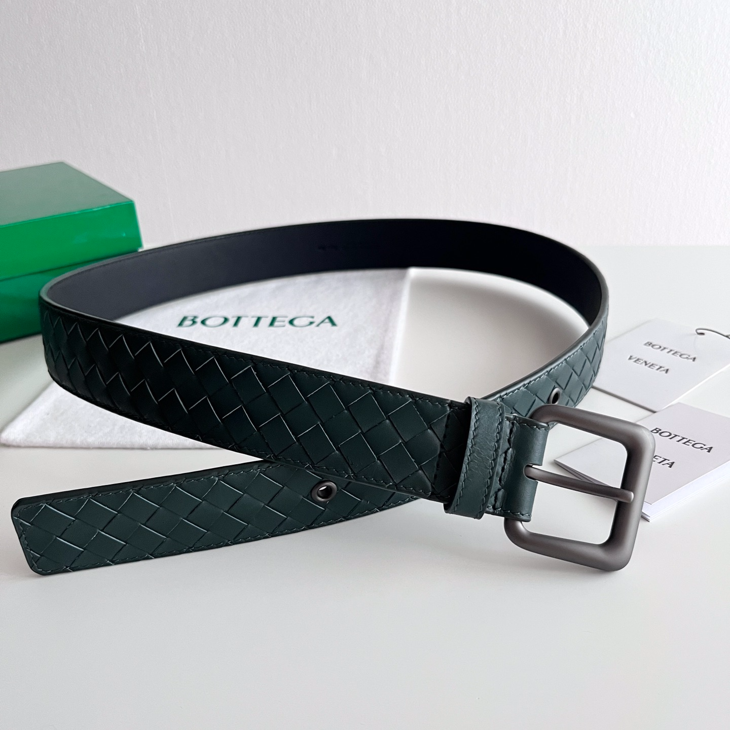 Bottega Veneta frosted pin buckle woven cowhide double-sided belt 3.5cm wide