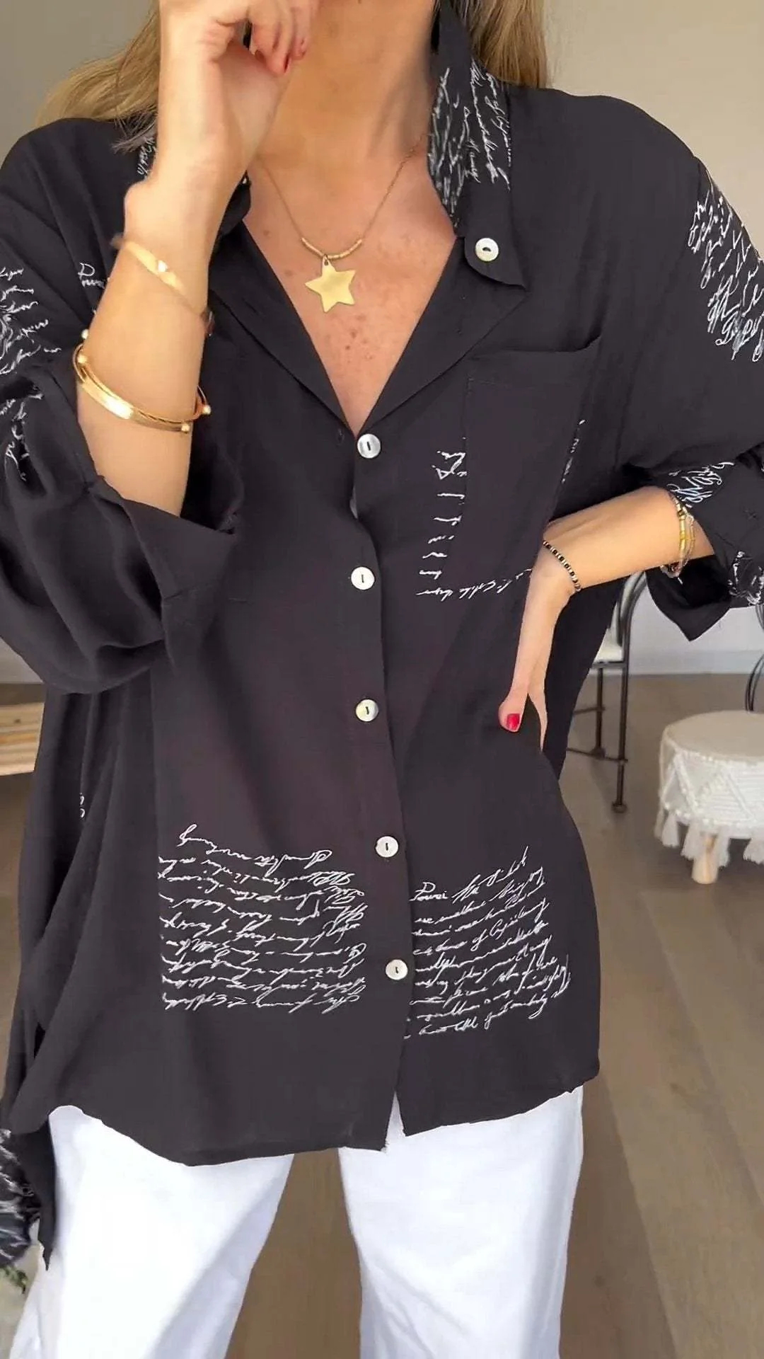 ❤️Mother's Day Sale 60% OFF❤️Letter Print Fashion Lapel Shirt