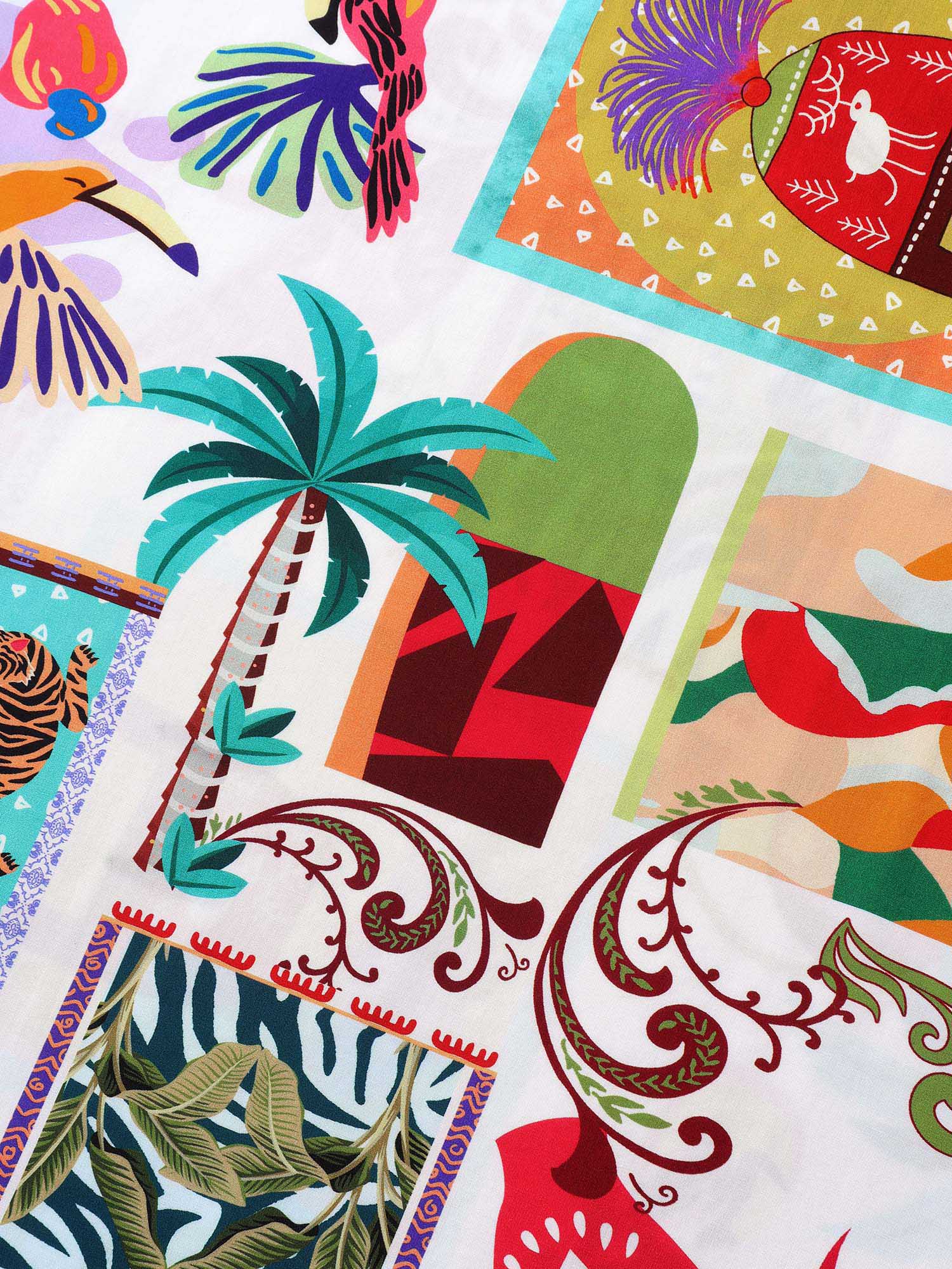 Tropical Collage Print Pockets Midi Dress