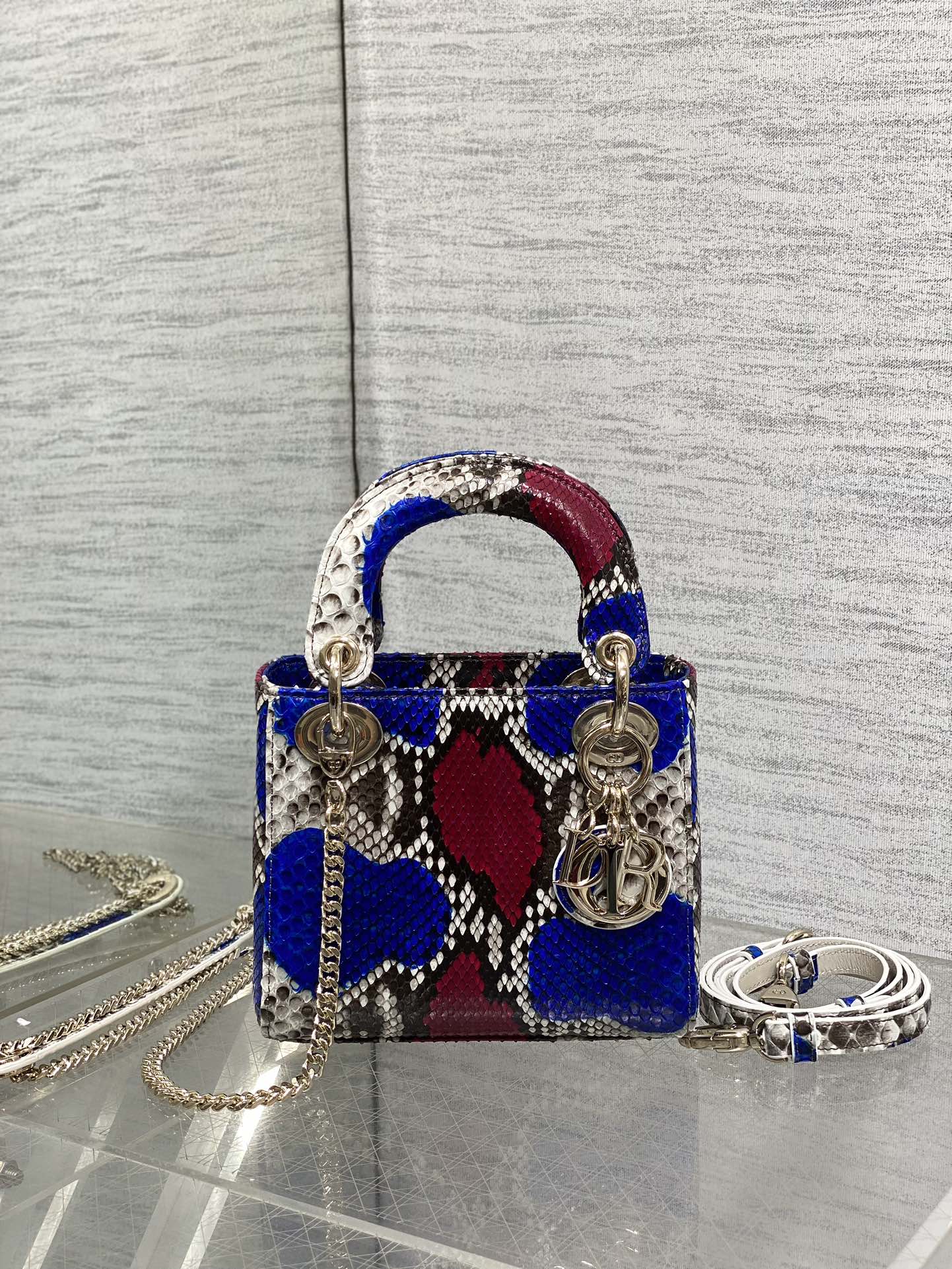 Dior Lady three-grid rare snakeskin Princess Diana bag
