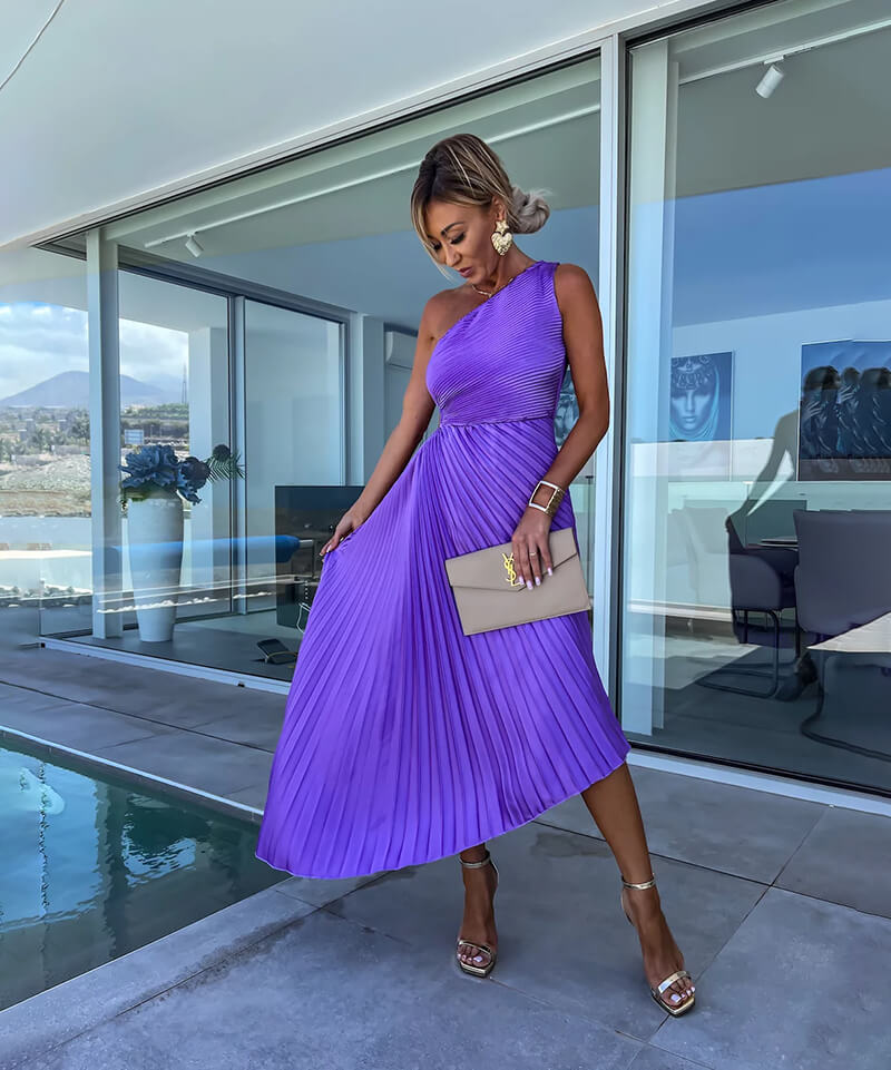 Elegant One Shoulder Midi Dress