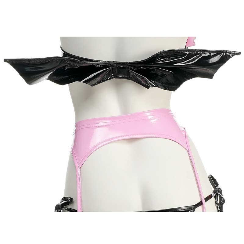 Cosplay Little Devil Colorblock PU Bikini Lingerie Set