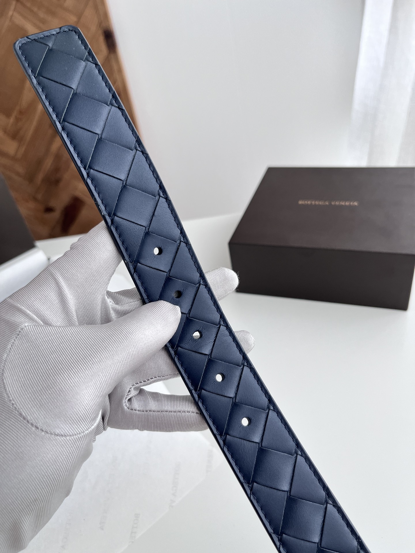 Bottega Veneta intreccio woven cowhide double-sided belt 3.5cm wide