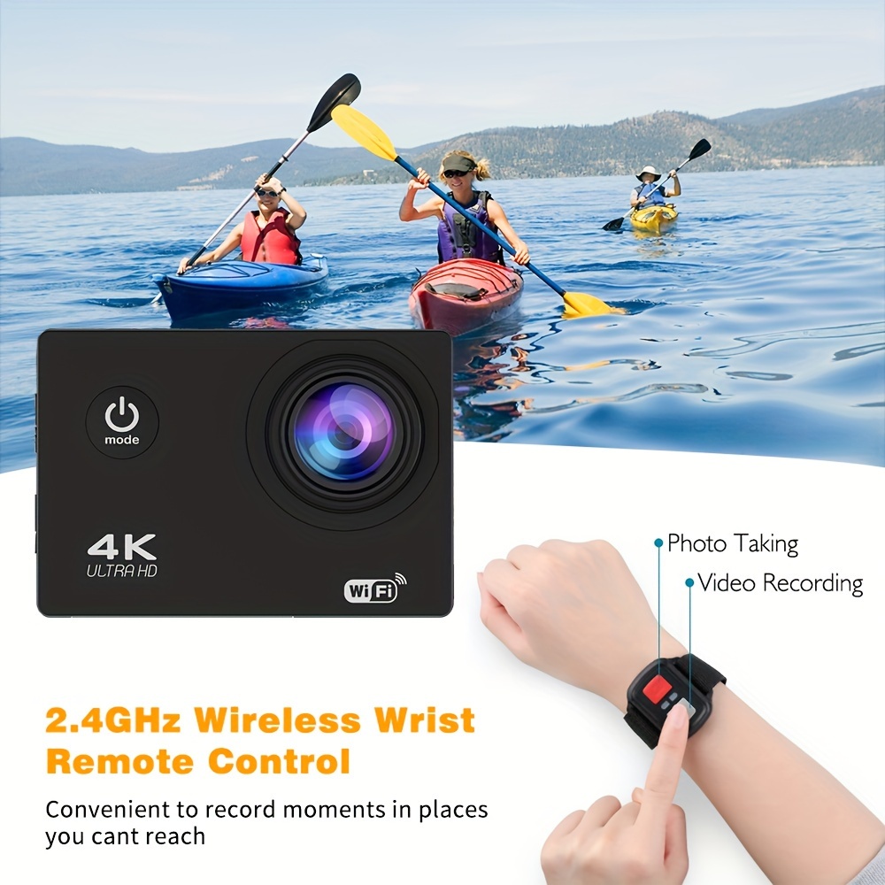 Action Camera 4K Ultra HD - Waterproof, WiFi, Remote Control, 8GB Card, 170° Wide-Angle Lens - Capture Your Adventures Like Never Before