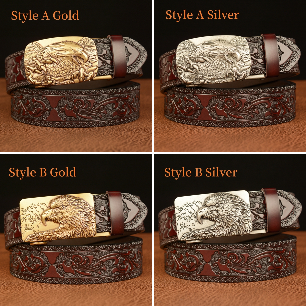 Bald Eagle Cowboy Leather 3D Manual Engraved Belt