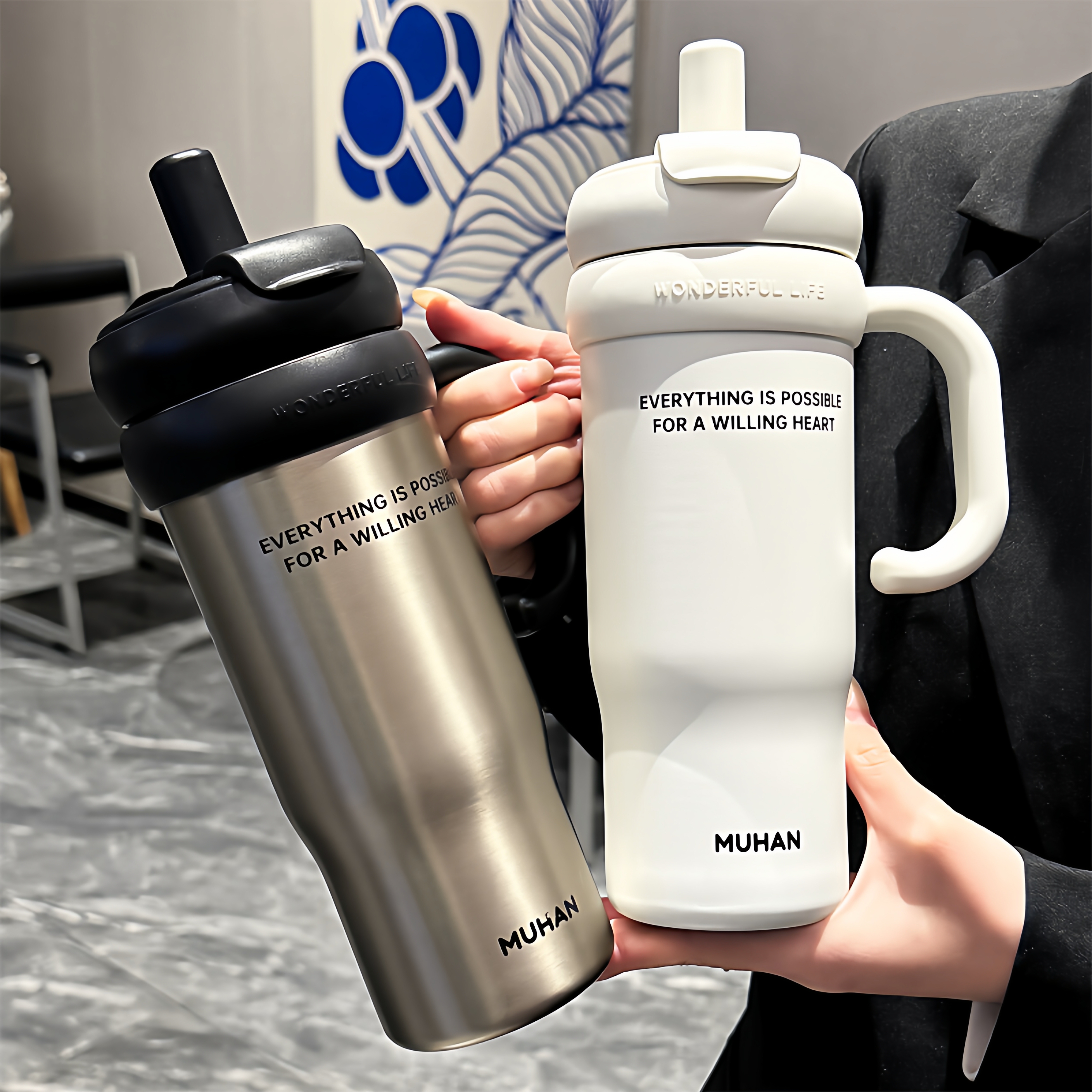 Giant insulated water bottle, large capacity, suitable for women, office workers, desktop cups, car cups, and men.