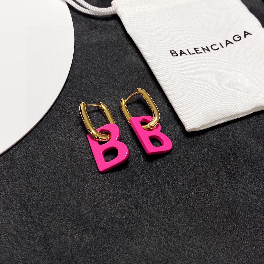 Balenciaga Pink BB Stud Earrings