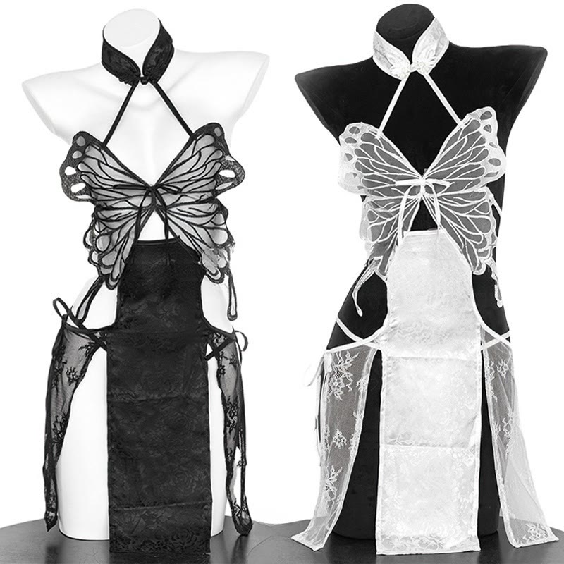 Butterfly See-through Backless Lingerie Dress
