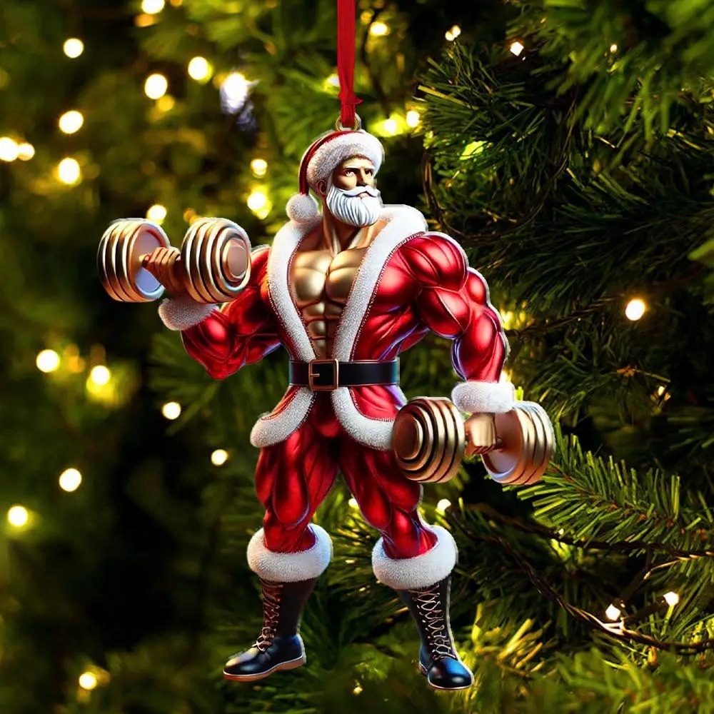 Gym Work Out Santa Christmas Ornament