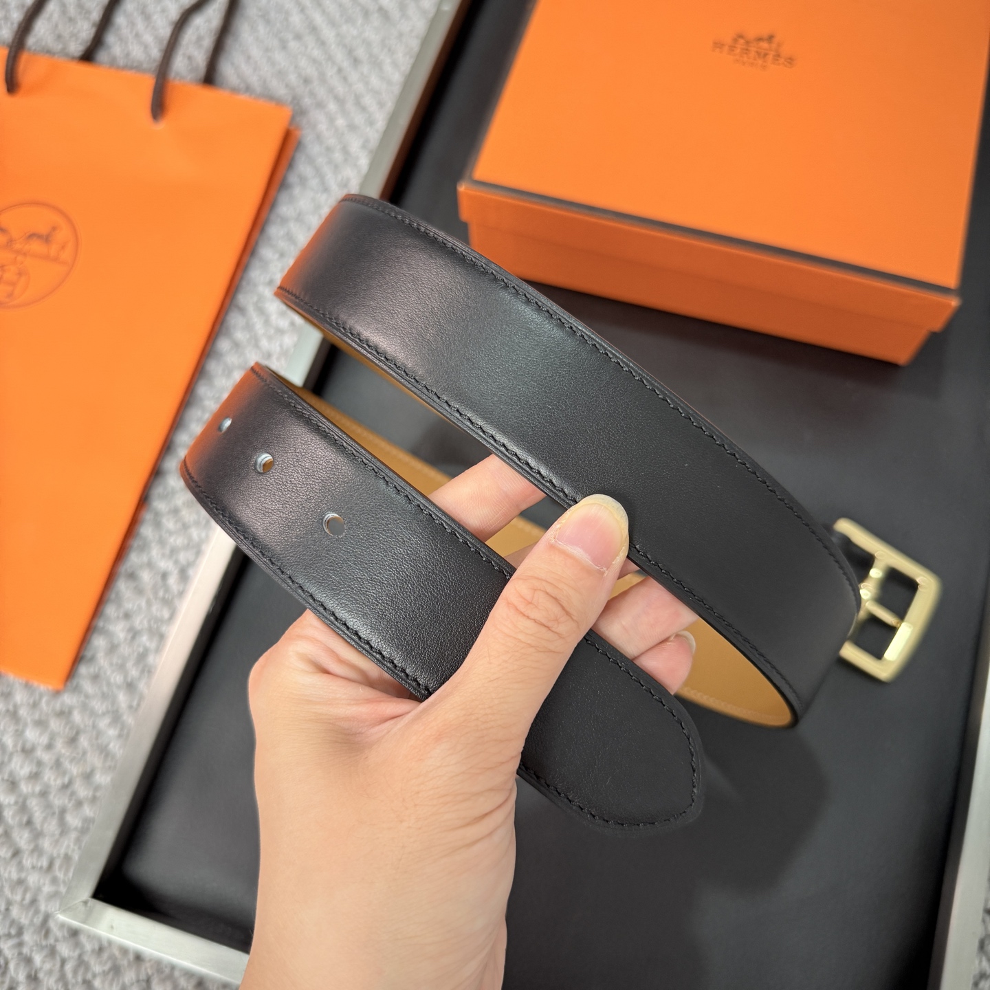 Hermès BoxTogo calfskin double-sided belt 3.2CM wide