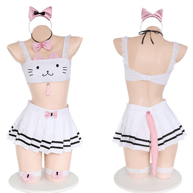 Kitty Ear Pleated Skirt Bow-Knot Lingerie Set