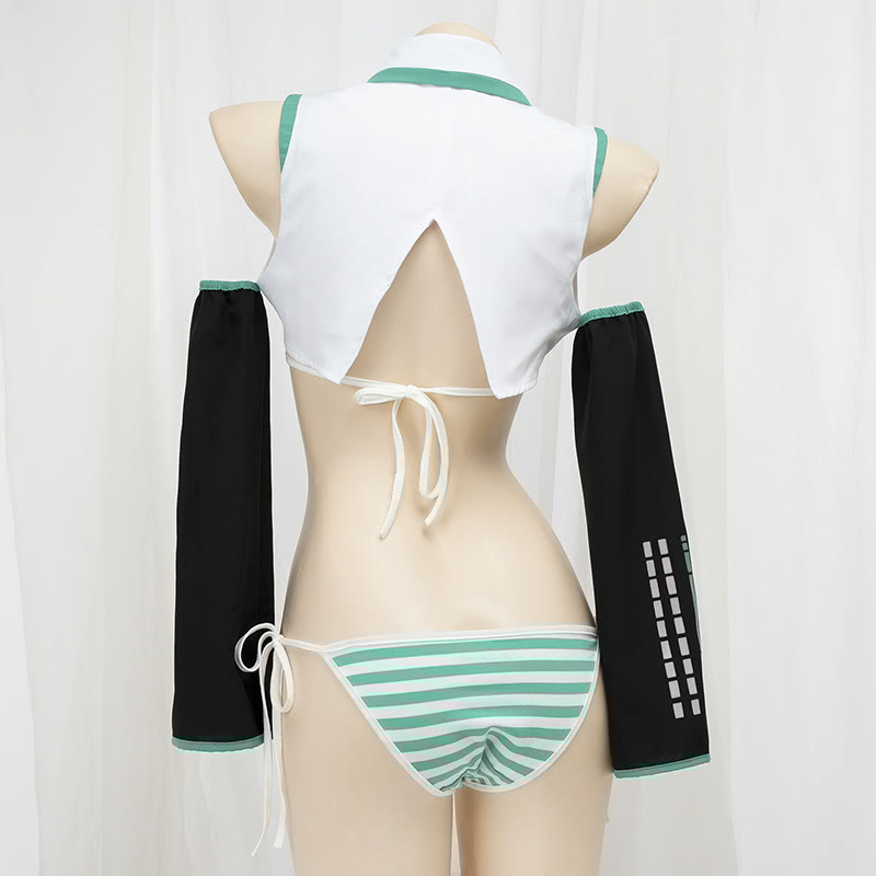 Stripe Bikini Tie Top Lingerie Set