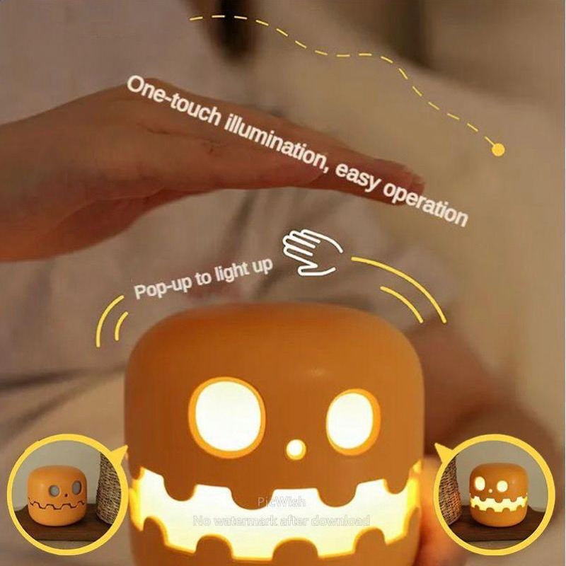 Pumpkin Night Light - Fun and Creative Gift, Ambiance Lamp. Rechargeable with Adjustable Brightness and Timer, Perfect LED Light for Halloween Decoration,Foldable Handheld Night Light Pumpkin Lantern for Halloween