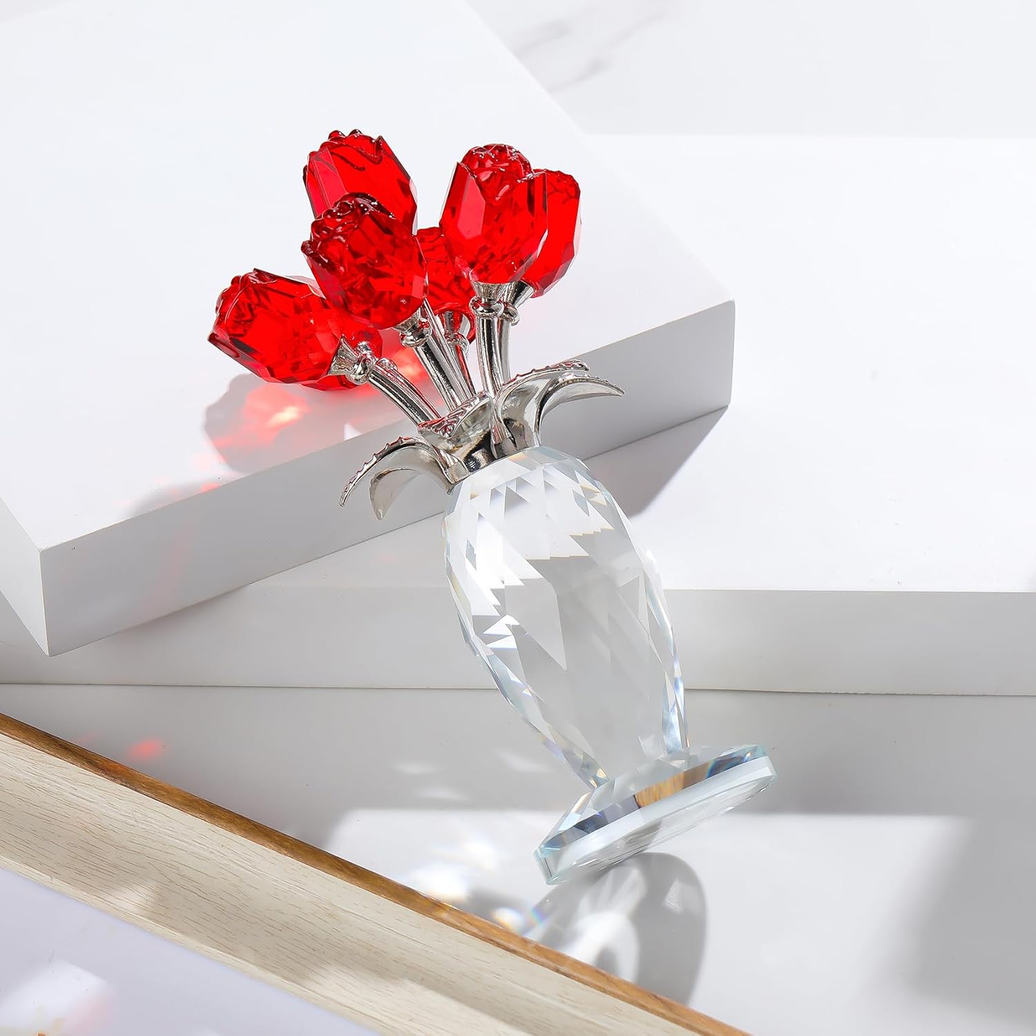 🔥ON SALE🔥Crystal Rose Flower Figurine with Vase