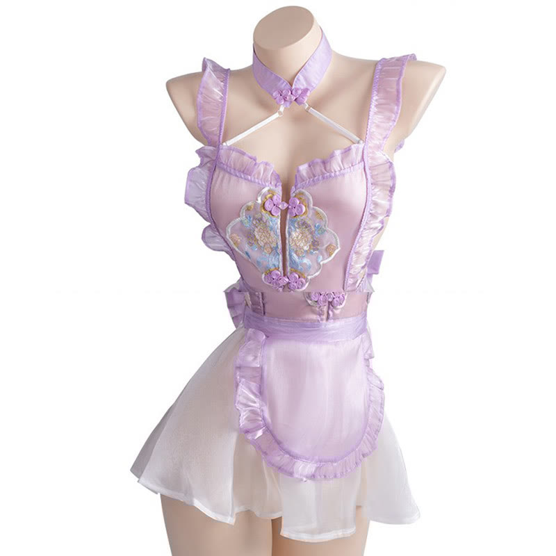 Vintage Maid Backless See-through Lingerie Dress
