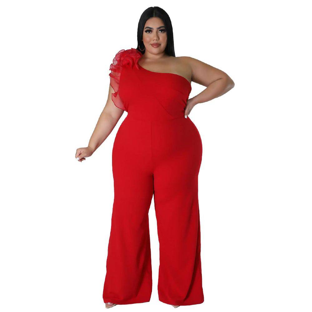 Plus Size Women Clothes One Shoulder Voile Wide Leg Pants for Women